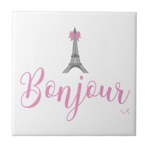Bonjour-Eiffel Tower Bow Unieke Tegeltje