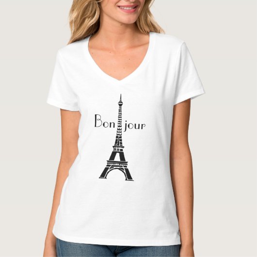 Bonjour Eiffel Tower Custom Women's Hanes Nano V-N T-shirt (Voorkant)
