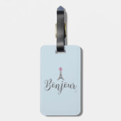 Bonjour-Eiffel Tower Pink Bow Bagagelabel (Achterkant verticaal)