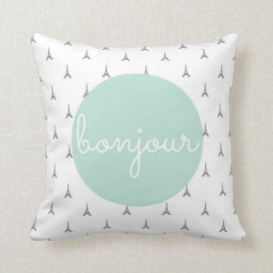 Bonjour Eiffel Tower print in grijs Kussen