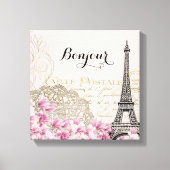 Bonjour  Eiffeltoren collage met bloemen Canvas Afdruk (Voorkant)