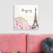 Bonjour  Eiffeltoren collage met bloemen Canvas Afdruk (Insitu (Woonkamer))