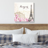 Bonjour  Eiffeltoren collage met bloemen Canvas Afdruk (Insitu (Slaapkamer))