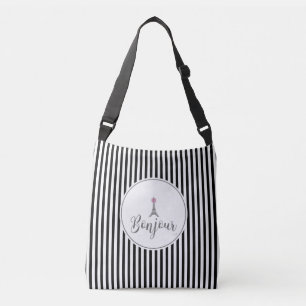 Bonjour Eiffeltoren met roze boog Crossbody Tas