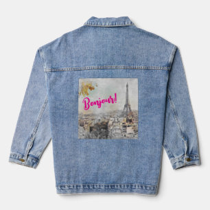 Bonjour Eiffeltoren. Parijs, Frankrijk Denim Jacket