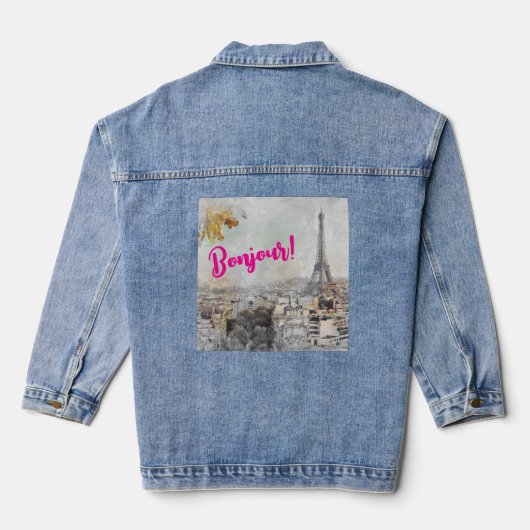 Bonjour Eiffeltoren Parijs Frankrijk Denim Jacket (Achterkant)