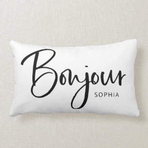Bonjour   Elegant en modern zwart Frans script Kussen