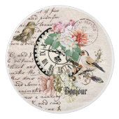 Bonjour elegant frenchy rustic paper Botanical Keramische Knop (Voorkant)