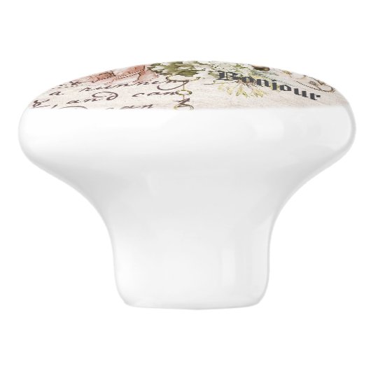 Bonjour elegant frenchy rustic paper Botanical Keramische Knop (Zijkant)