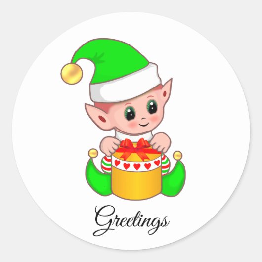 Bonjour Elf Vert mignon sur Sticker Carré blanc (Devant)
