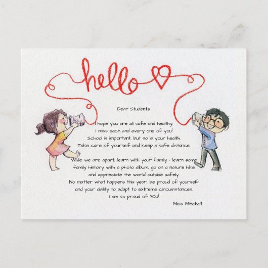 Bonjour enfant de la carte postale de l'enseignant (Devant)