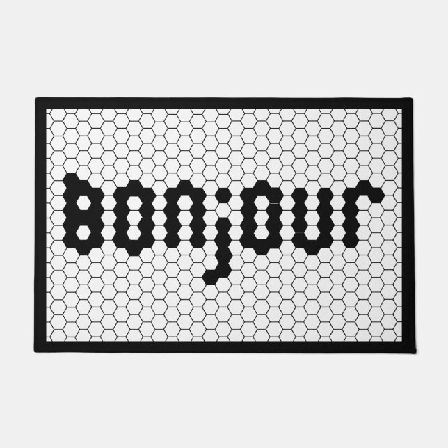 Bonjour Faux Hex Tile Black & White Deurmat (Voorkant)