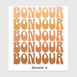 Bonjour   Franse Hallo in bruine roovy-typografie Sticker