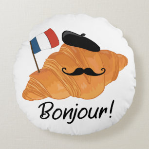 Bonjour French Croissant - France Funny Food Rond Kussen