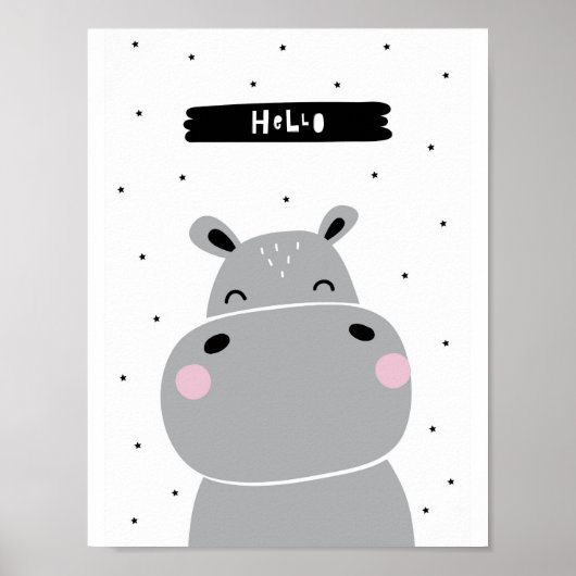 Bonjour Hippopotame | Affiche de nurserie scandina (Devant)