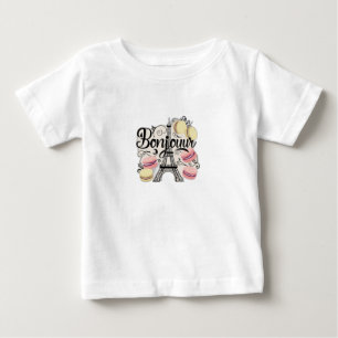 "Bonjour" in een chique Frans lettertype, met Eiff