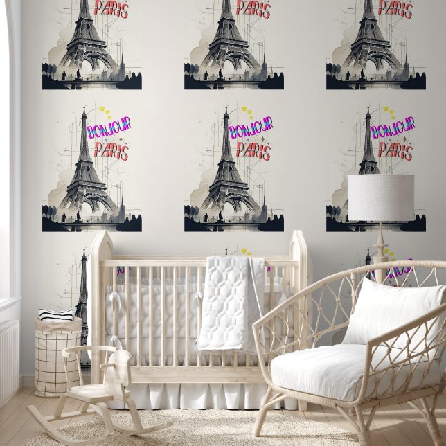 Bonjour Kleurrijke Parijs Behang (Kinderen)