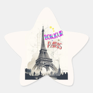Bonjour Kleurrijke Parijs Ster Sticker