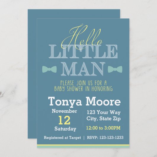 Bonjour Little Man Baby shower Invitation (Devant / Derrière)