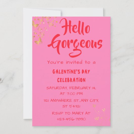 Bonjour magnifique Galentine's Day Pink Invitation (Devant)