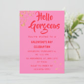 Bonjour magnifique Galentine's Day Pink Invitation (Debout devant)