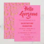 Bonjour magnifique Galentine's Day Pink Invitation (Devant / Derrière)