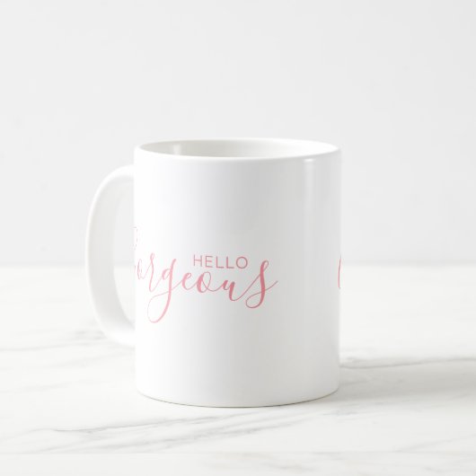 Bonjour Magnifique Script rose moderne café Mug (Devant gauche)