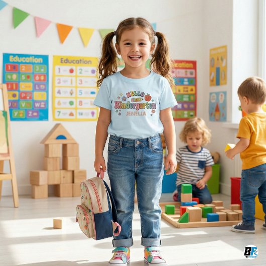 Bonjour Maternelle Rétro Groovy Nom Personnalisé E
