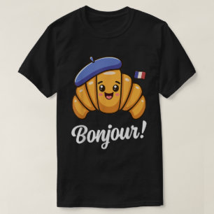 Bonjour Mignon T-Shirt Croissant Français
