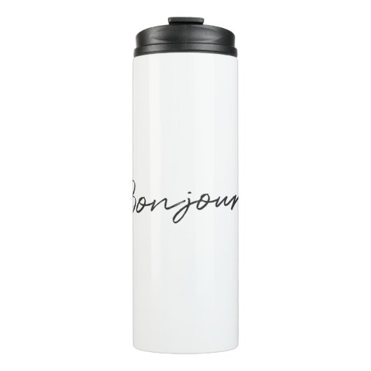 Bonjour. | Modern Script French Hallo Trendy Black Thermosbeker (Voorkant)