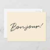 Bonjour. | Moderne Script Cream Ivory Franse Hallo Briefkaart (Voorkant / Achterkant)