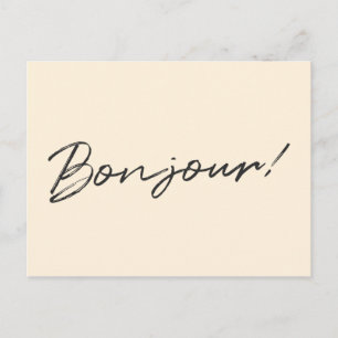 Bonjour.   Moderne Script Cream Ivory Franse Hallo Briefkaart