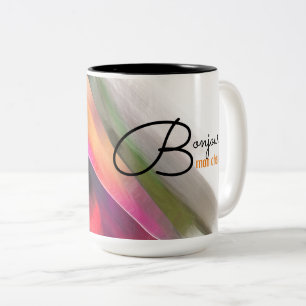 Bonjour mon chéri. Abstract ontwerp-cadeautjes Mo Tweekleurige Koffiemok