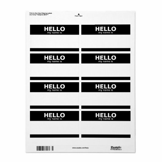 Bonjour mon nom est — étiquette classique (Feuille entière)