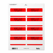 Bonjour mon nom est Étiquettes rouges (Feuille entière)