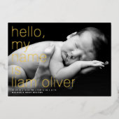 Bonjour Mon Nom Est __ Photo FOIL Faire-part de na (Recto)