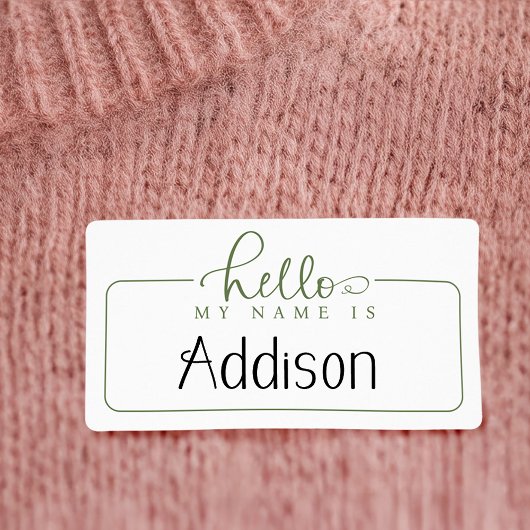 Bonjour Mon Nom Est Vert Script Nom Balise Sticker