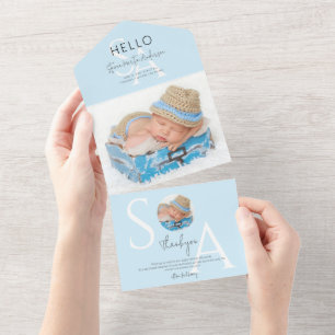 Bonjour Monogram Photo Boy Faire-part de naissance