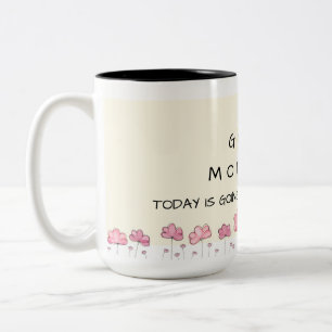 Bonjour mug floral - fleur rose - motivation