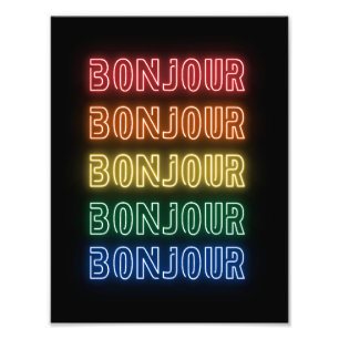 Bonjour Neon Thema Modern Regenboog Foto Afdruk
