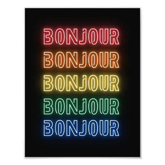 Bonjour Neon Themed Modern Rainbow  Foto Afdruk (Voorkant)