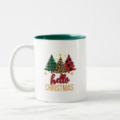 Bonjour Noël avec des arbres plaid tasse de café (Gauche)