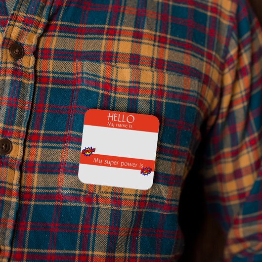 Bonjour Nom Balise Sticker Badge Funny Super Power