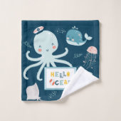 Bonjour Ocean Octopus Naute Bleu Enfant Salle de b (Gant de toilette)