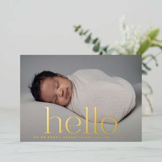 bonjour or moderne classe photo faire-part de nais (Debout devant)