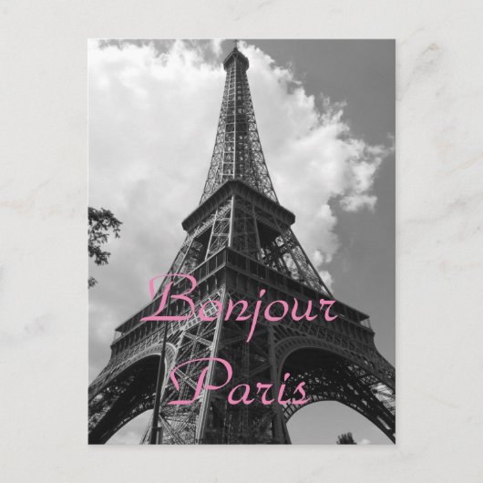 Bonjour Paris Black White Eiffel Tower France Feestdagenkaart (Voorkant)