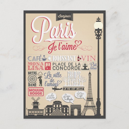 Bonjour Paris  Briefkaart (Voorkant)