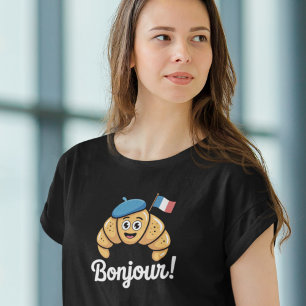 Bonjour Paris Croissant Franse Vlag Dames T-shirt