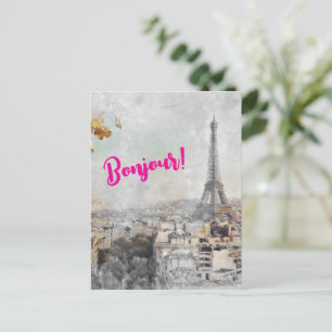 "Bonjour Paris" Eiffeltoren Briefkaart – Reizen
