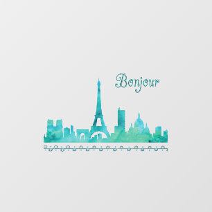 Bonjour Paris France Waterverf Silhouette Window Raamsticker